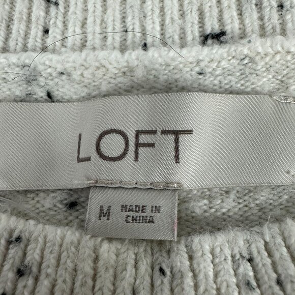 Loft Womens Speckled Knit Sweater Long Sleeve Crew Neck Size M Beige & Black - Picture 3 of 4